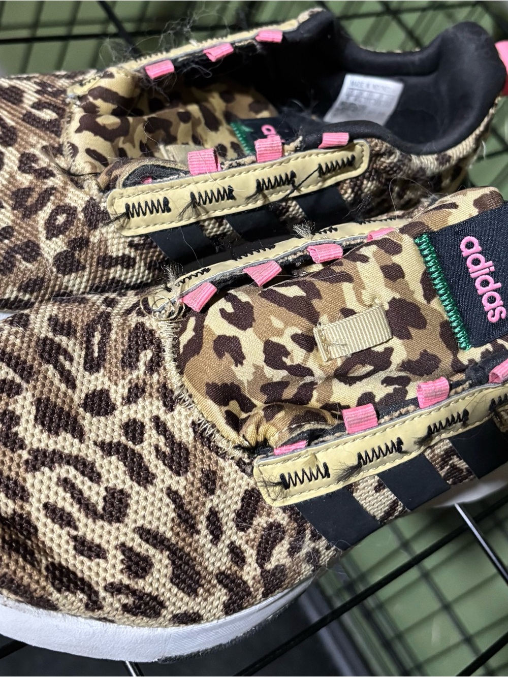 adidas Kids Leopard Print Slip-On Sneakers in Tan with Pink Accents